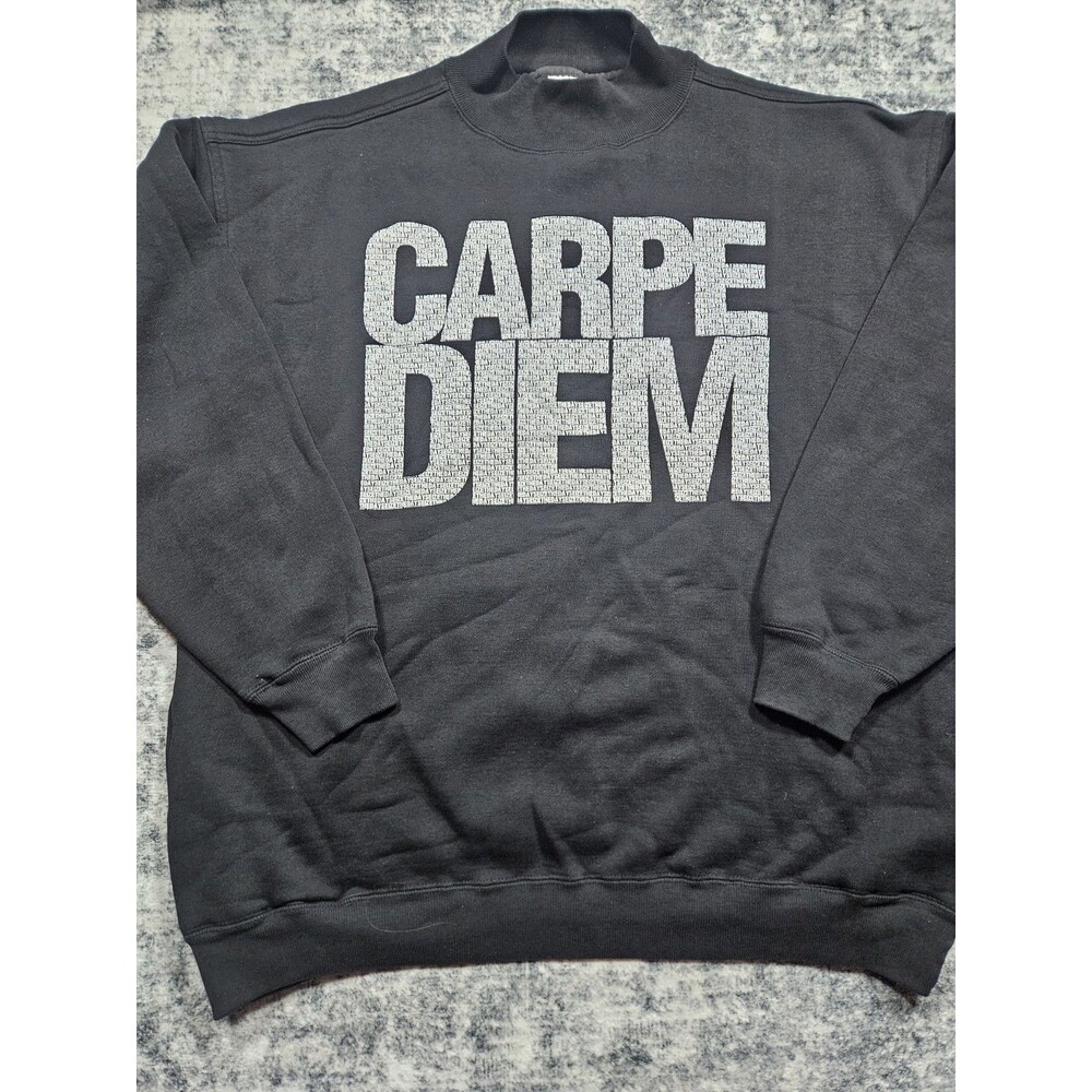 Vintage Rare BAC Premier Carpe Diem Graphic Sweatshirt Black Size XL Pockets